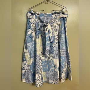 HD Her Destiny Women’s Floral Patchwork Midi Skirt - Blue and White Belted XL